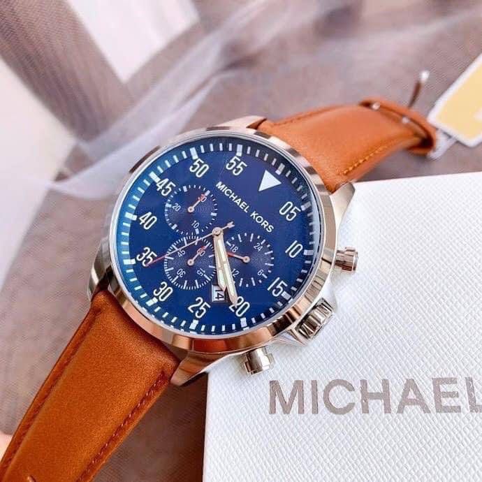 READY STOCK]? ORIGINAL MICHAEL KORS GAGE CHRONOGRAPH BLUE DIAL SILVER CASE  BROWN LEATHER MENS WATCH MK8362, Men's Fashion, Watches & Accessories,  Watches on Carousell
