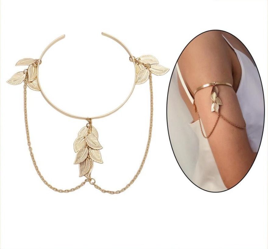 Roman Greek Arm Bracelet Leaf Feather Tassels Cuff Chain for Women
