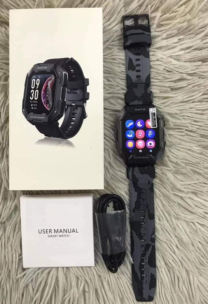 C20 Military Smart Watch Men Carbon Black Ultra Army Outdoor IP68 5ATM  Waterproof Heart Rate Blood Oxygen Satm Smartwatch 2023