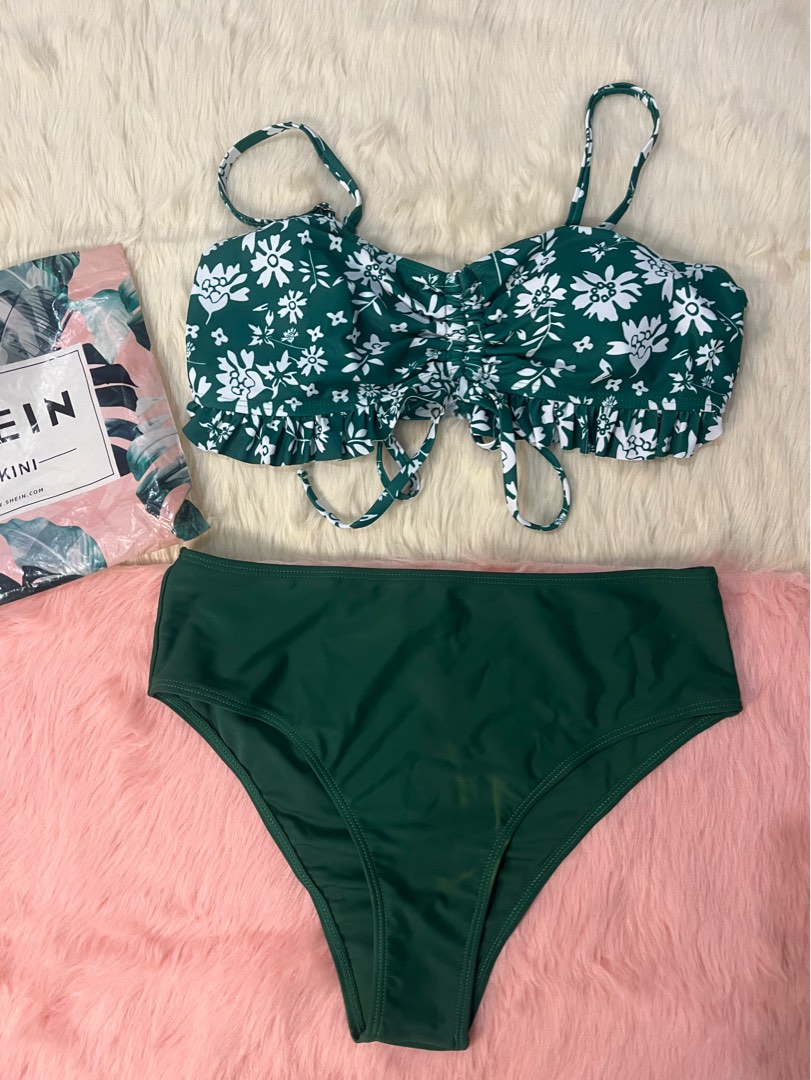 Shein Green Floral Swimsuit, Women's Fashion, Swimwear, Bikinis