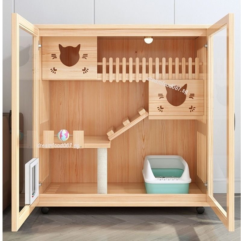 Solid Wood Cat Villa Large Luxury Cat Cage Indoor Cat Cat House