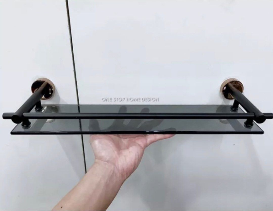 Sorento Matt Black Rose Gold Glass Shelf, Furniture & Home Living