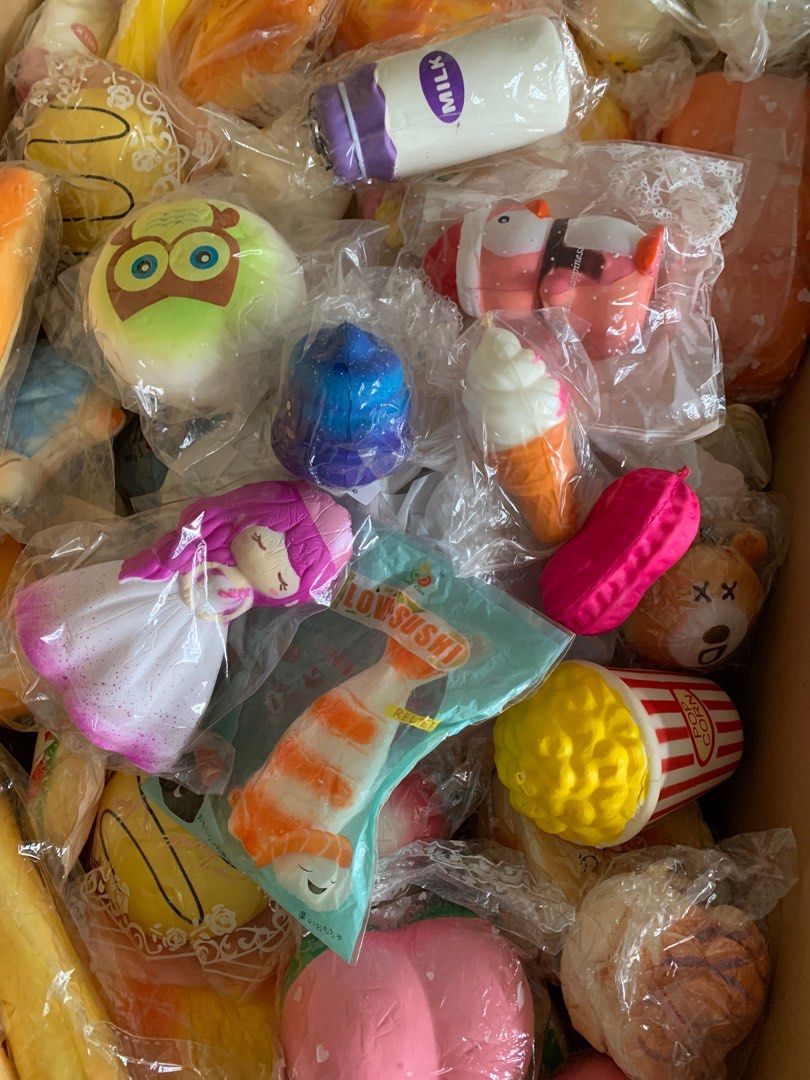 Squishy - assorted (Category: Plushies & Soft Toys) located in Singapore. Submitted by weiwwyy (Listing ID 1200766689, Image 1). Description: Slightly damaged but not used. Giving away😀 Stock from shop closure. Random designs Collection from Bishan St 12, void deck of HDB blk.