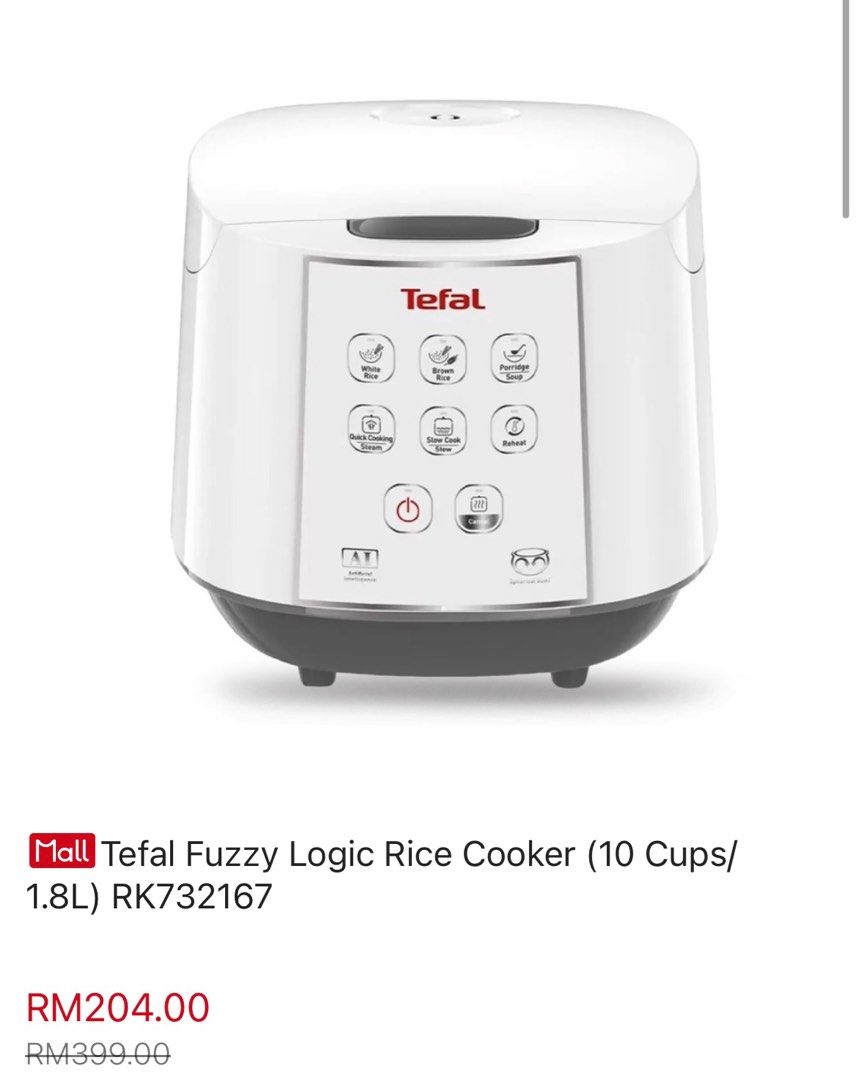 Tefal Fuzzy Logic Rice Cooker 1.8L, TV & Home Appliances, Kitchen Appliances, Cookers on Carousell