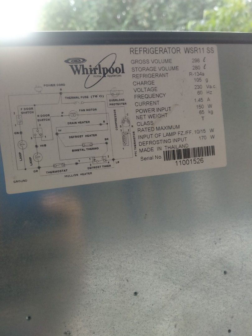 Two (2) doors WHIRLPOOL brand nofrost 10 cu ft refrigerator (non