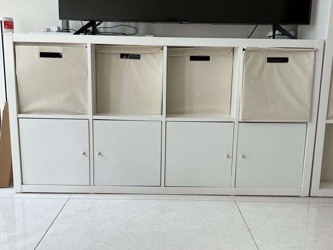 Used IKEA Kallax 8 cube shelf with 4 doors installed, 傢俬＆家居, 傢俬, 書櫃、櫃子及