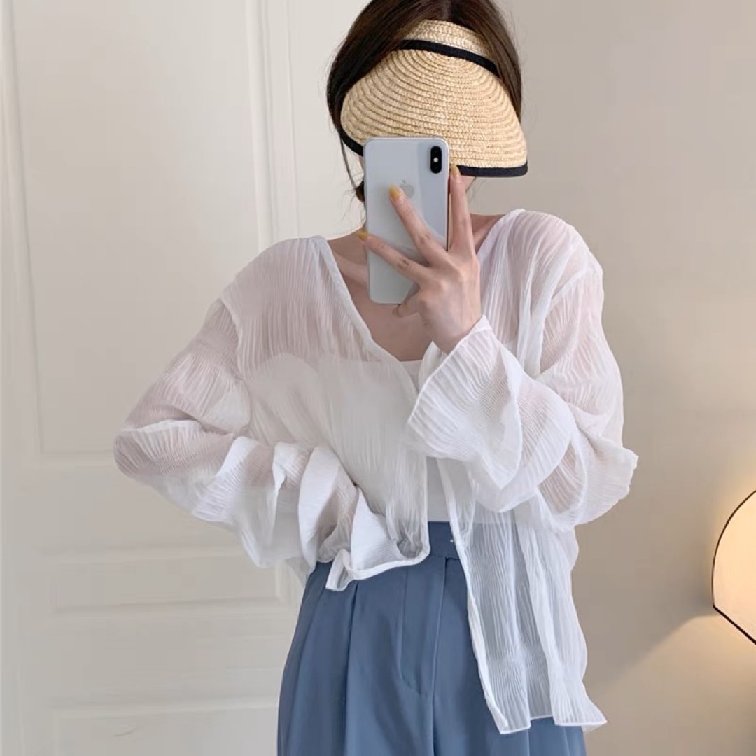 White Flowy Cardigan Women s Fashion Tops Longsleeves on Carousell