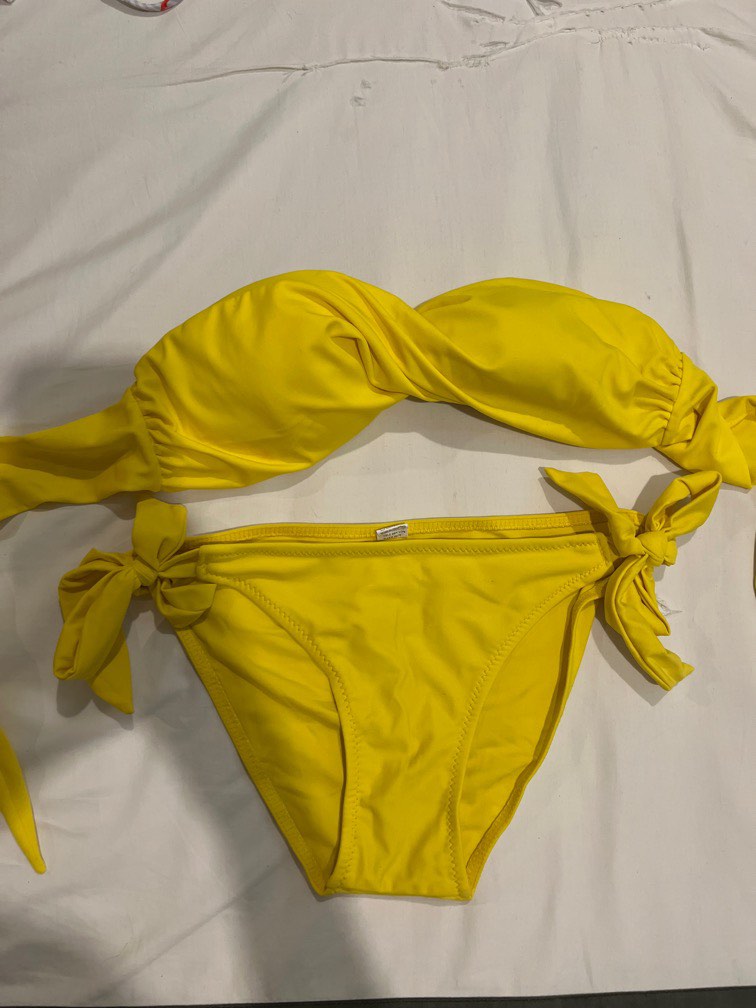 Yellow Bandeau Bikini Swimsuit, Women's Fashion, Swimwear, Bikinis