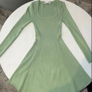 Zara Skater Knit Mini Dress Long Sleeved Mint Green