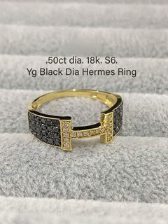 0.50 Carat Natural Black Diamond in 18K YG/WG Hermes Ring Size 6/7