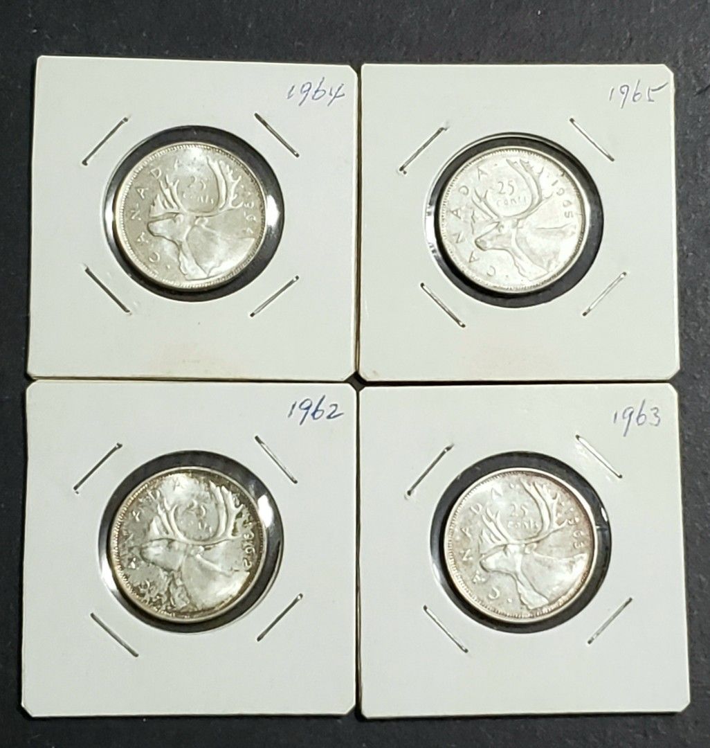 1961~64年加拿大25仙銀幣共4枚可單購(*售價隨國際銀價相應調整), 興趣及遊戲, 收藏品及紀念品, 錢幣- Carousell