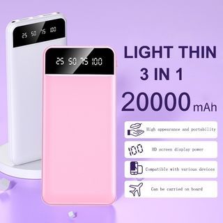 20000mah Candy Color Power Bank with Digital Display Portable Fast Charging Mobile Phone Power Supply