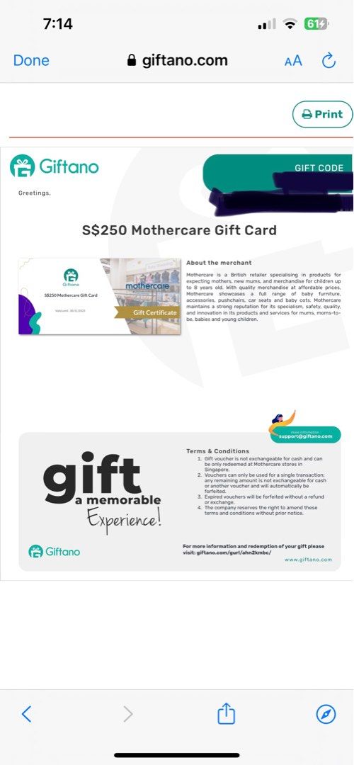 250$ Mothercare Voucher, Tickets & Vouchers, Vouchers on ...