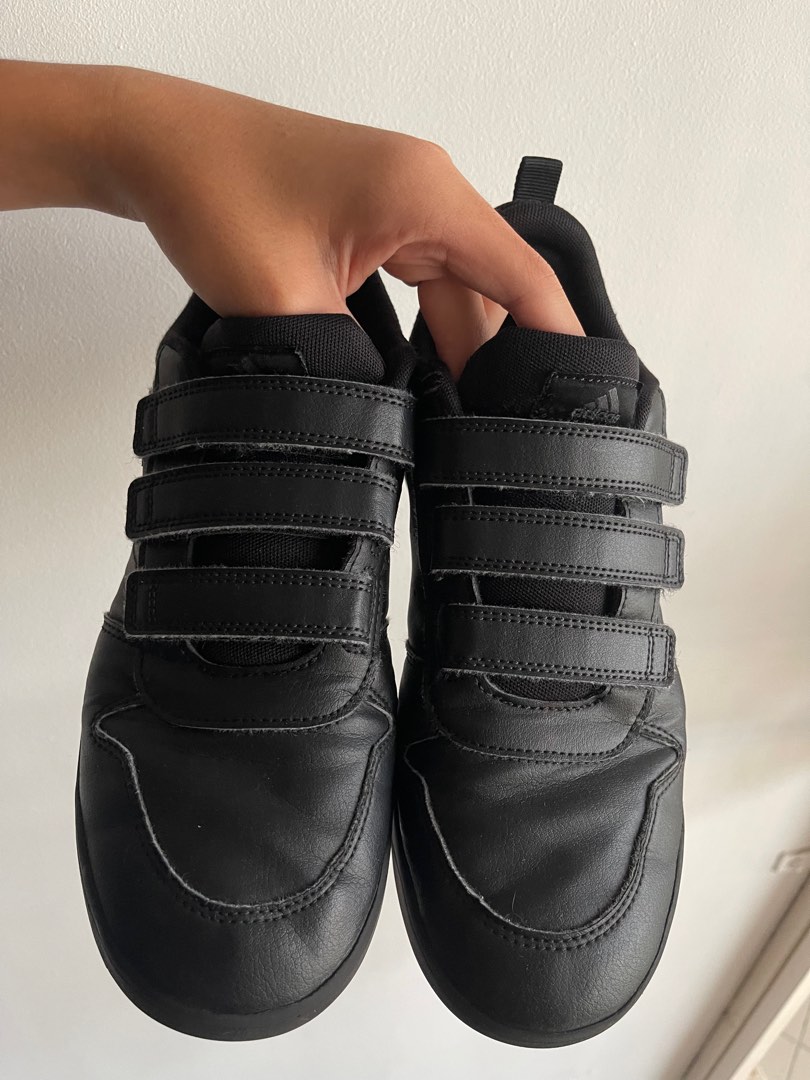 Adidas black shop leather school shoes
