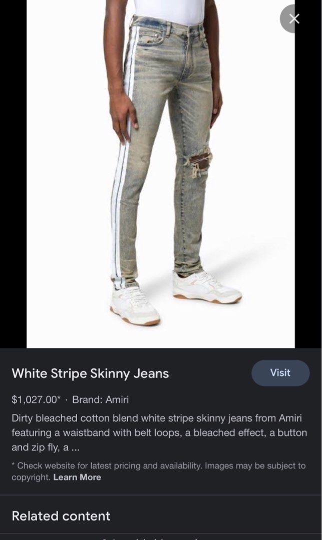 AMIRI White Stripe Distressed Jeans Luxury Apparel on Carousell
