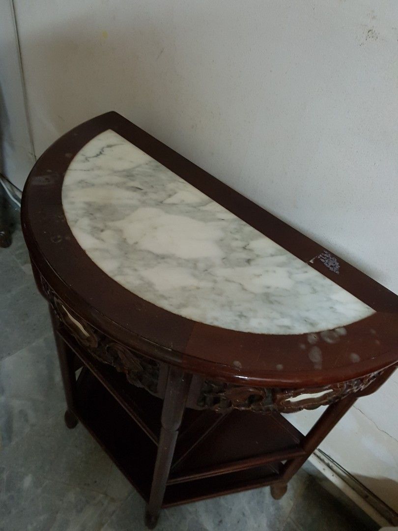 Antique Half Moon Marble Side Table, Furniture & Home Living, Furniture