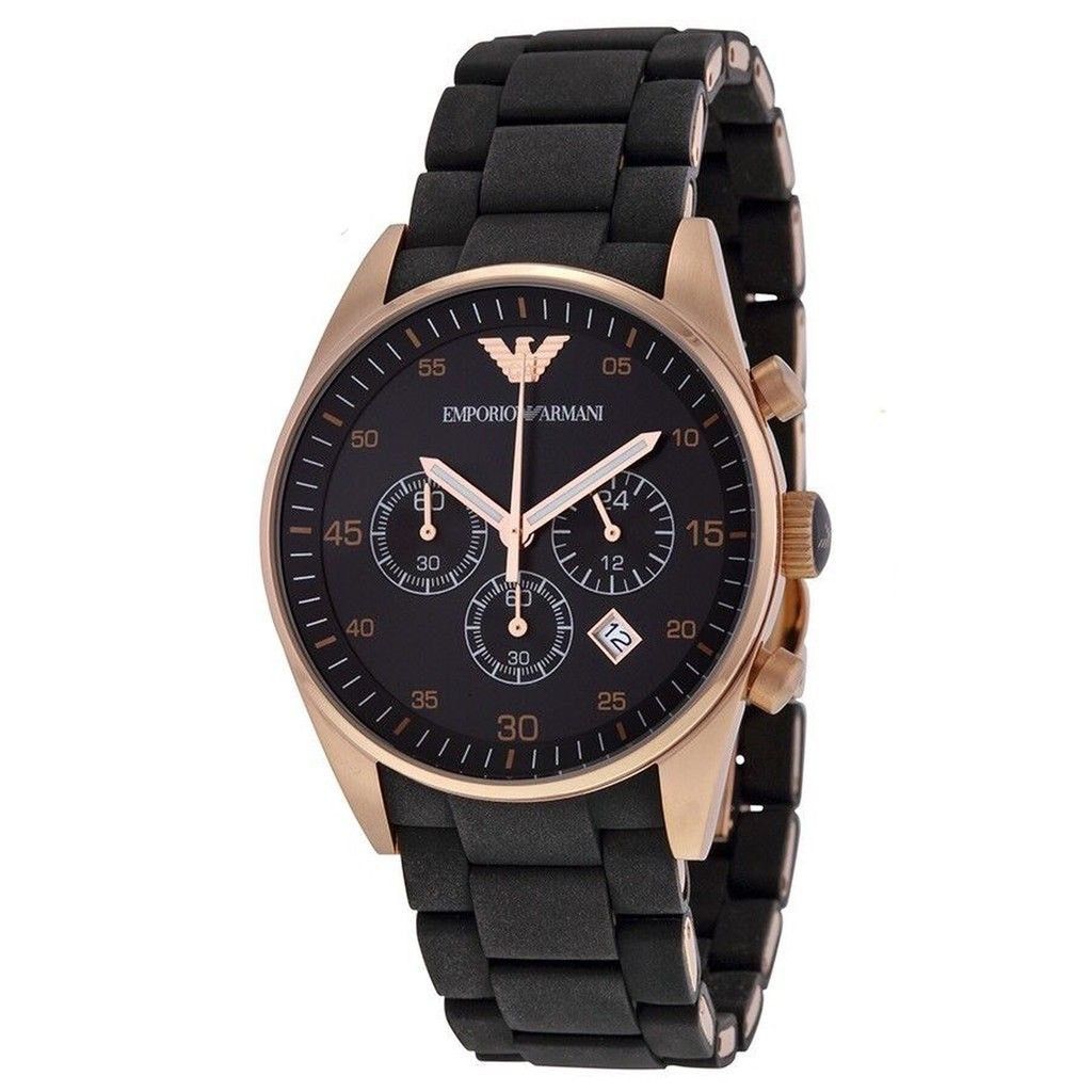 Armani black rose gold watch deals