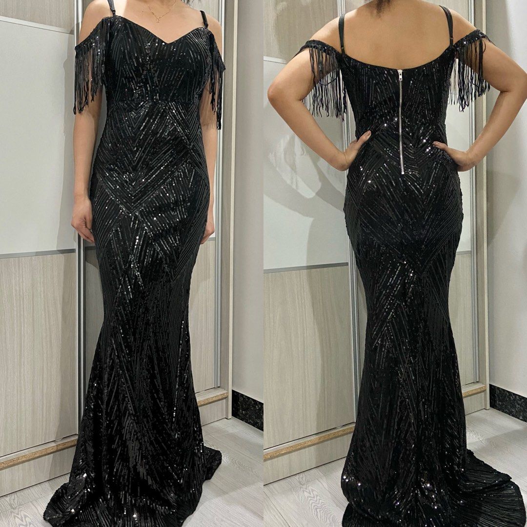 BLACK EVENING GOWN LONG GOWN GATSBY DRESS FOR RENT