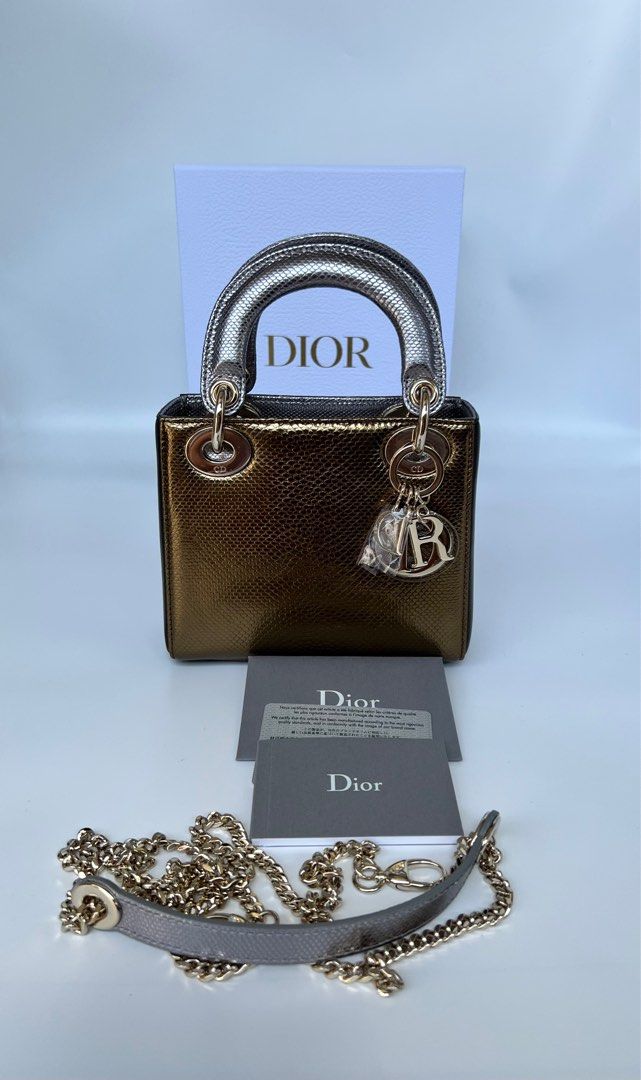 Christian Dior Dior Lady Dior Mini Silver Shiny Python Bag Silvery Exotic  leather ref.164032 - Joli Closet