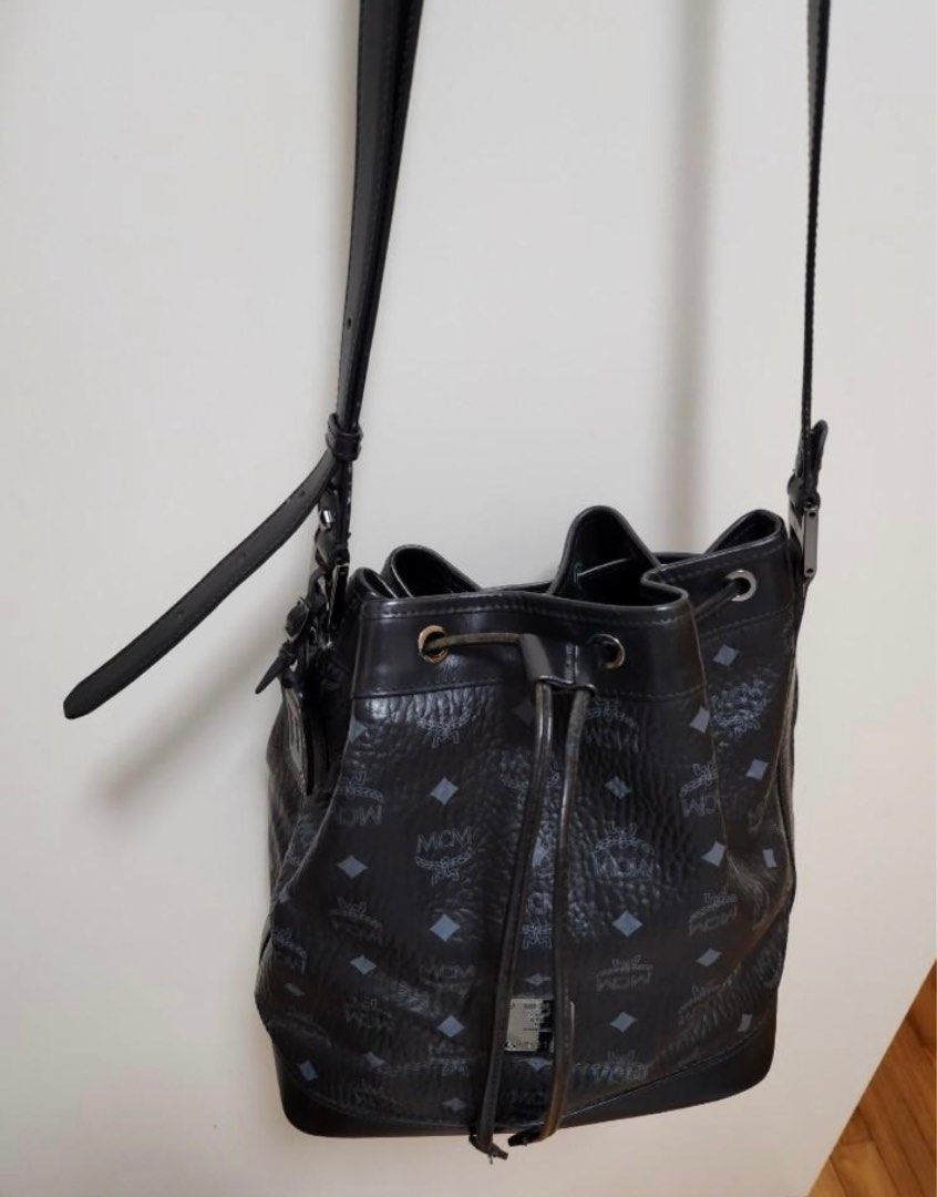 Mcm black bucket bag store
