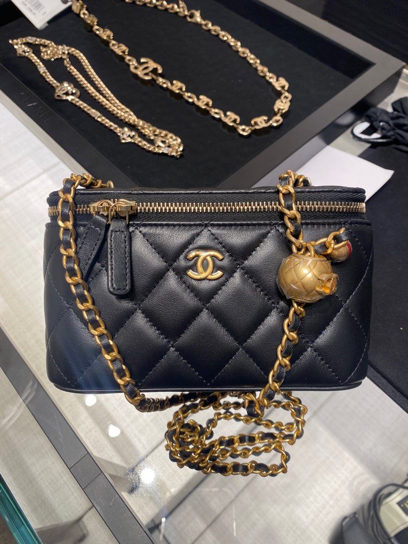 CHANEL 23C Black Lambskin Pearl Crush Rectangle Vanity Sling Bag 100%  AUTHENTIC+BRAND NEW! #AP2303, Luxury, Bags & Wallets on Carousell