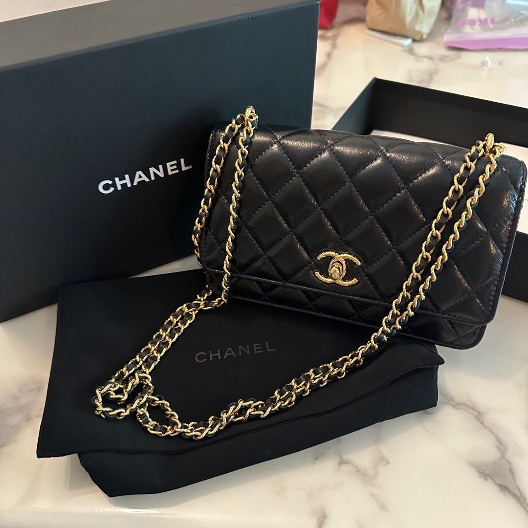 Chanel WOC Wallet On Chain 23C 全新香奈兒黑金發財包, 名牌, 手袋及