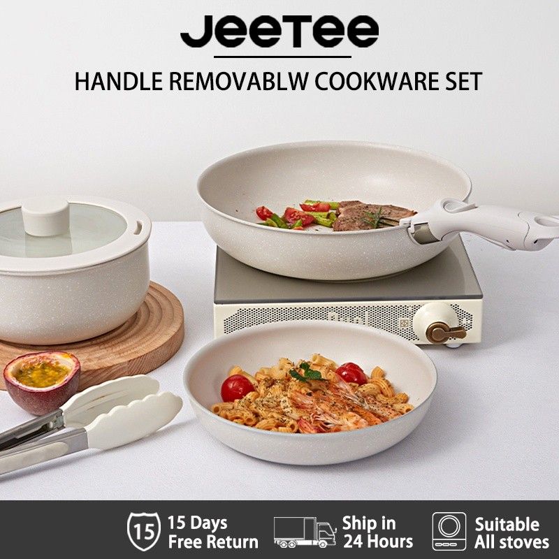 JEETEE 4 PCS Non Stick Kitchen Cookware Set 5 Layers Die-Cast Cooking Pots  and Pans Set with Induction Base Set Periuk Tak Melekat Suitable for All  Stoves Starry Black Collection