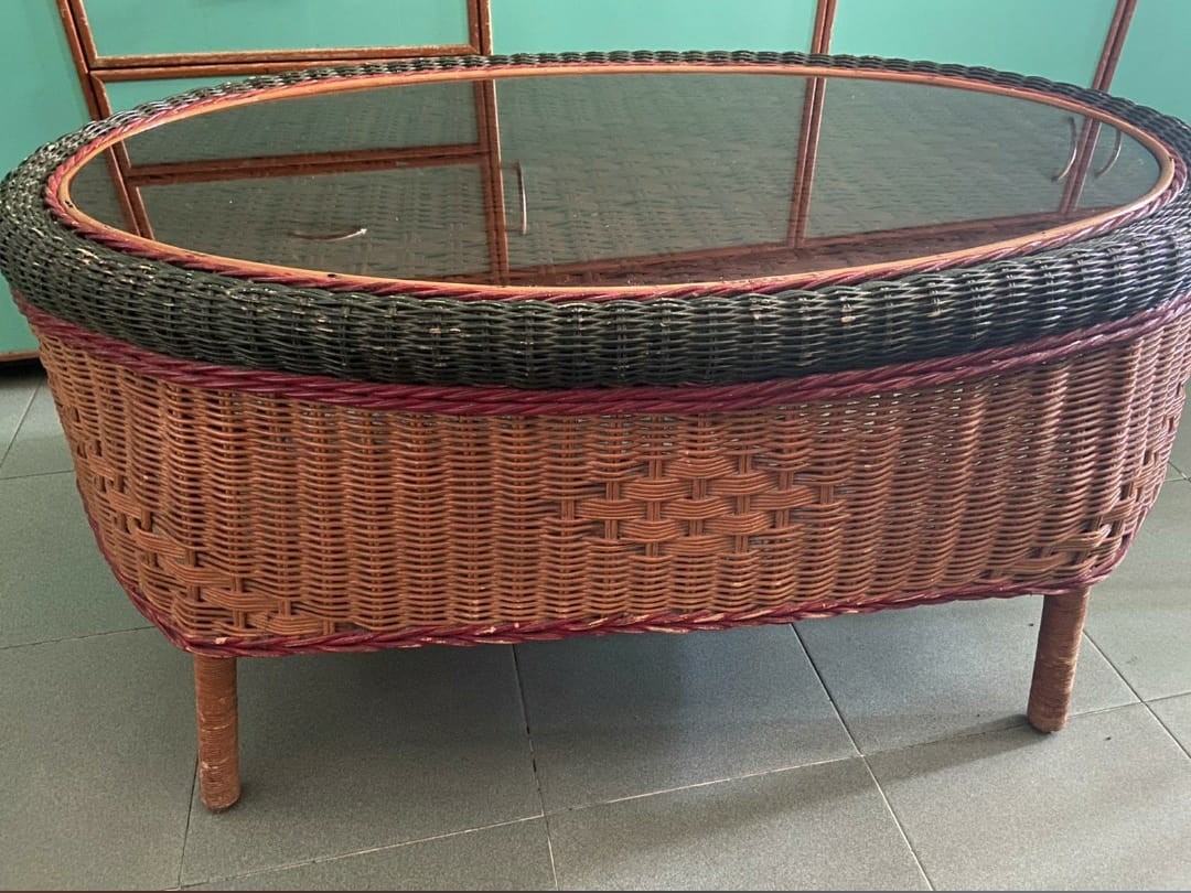 oval cane coffee table