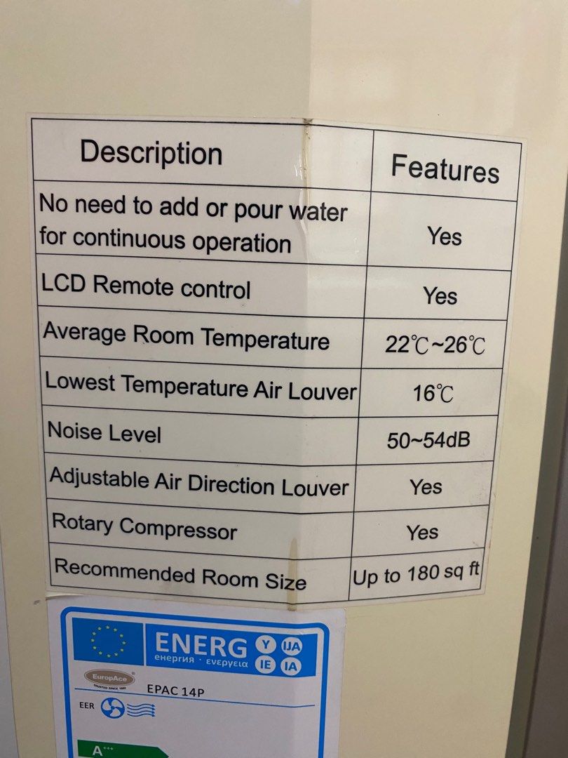 Europace Portable Aircon, TV & Home Appliances, Air Conditioners