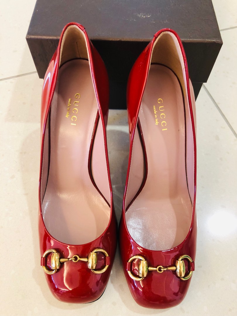 Gucci Vernice Crystal Rose Bed High Heels Shoes size 36 Women s