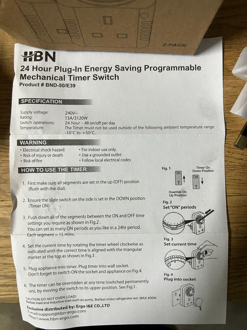 HBN BND50/E39 Plugin Energy Saving Programmable Mechanical Timer