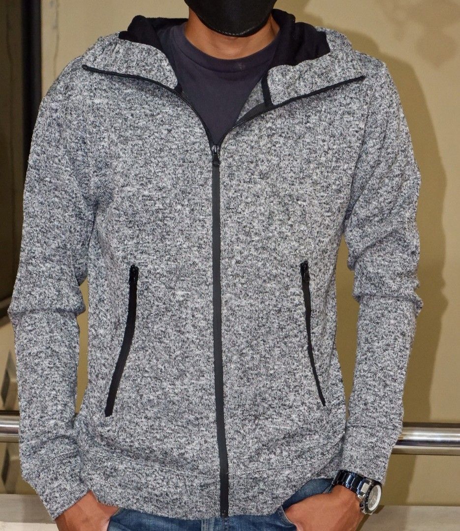 Hoodie abu polos zipper jaket abu polos kupluk zipper Fesyen Pria Pakaian Baju Luaran di Carousell