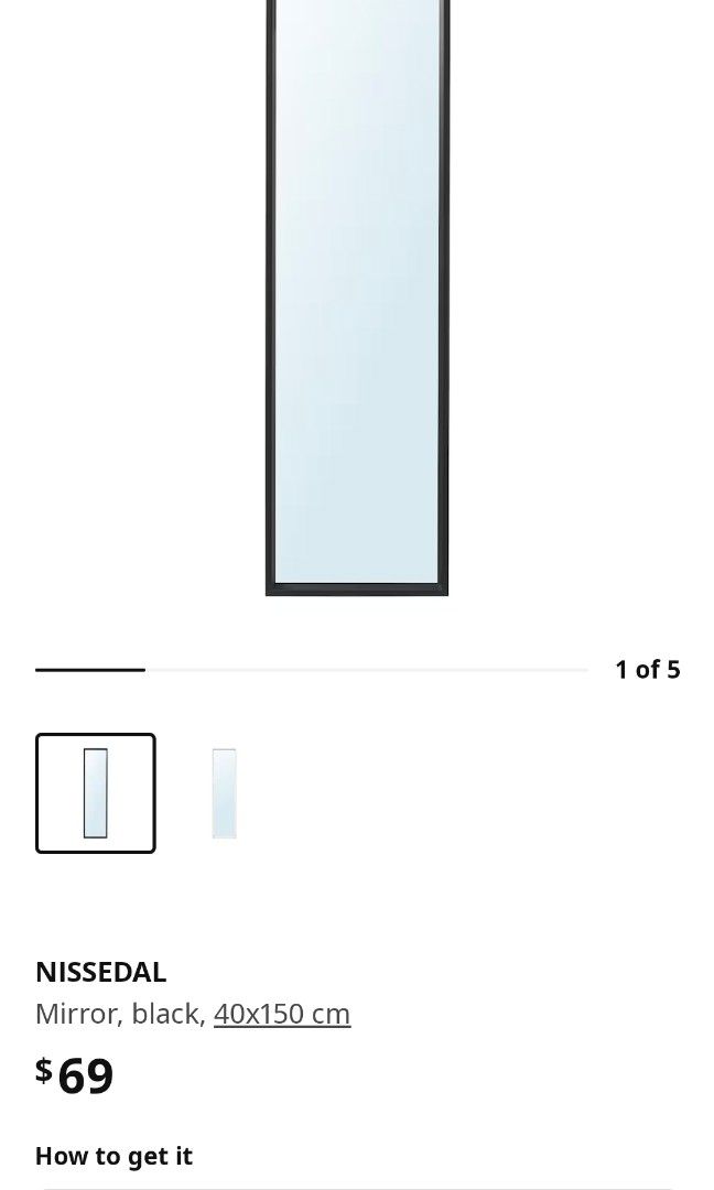 IKEA black mirror wall, 40 cm by 150 cm, Furniture & Home Living