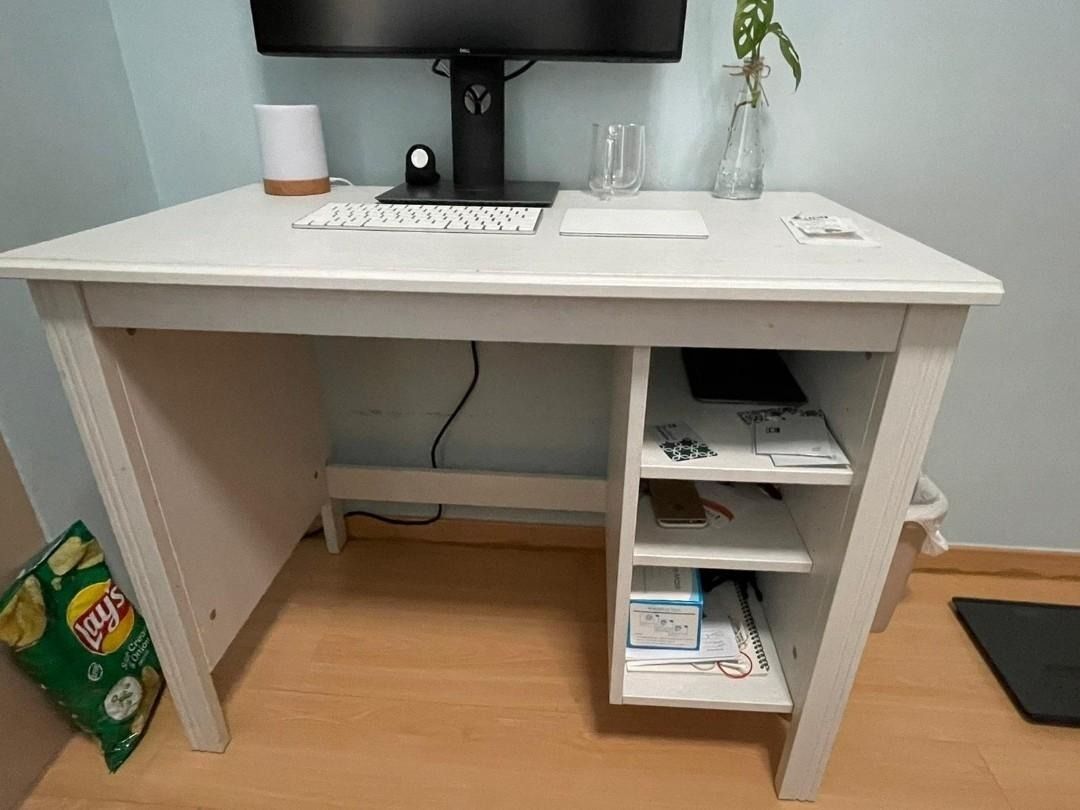 Ikea Brusali White Wood Grain Study Computer Desk Table BN, Furniture & Home Living, Furniture