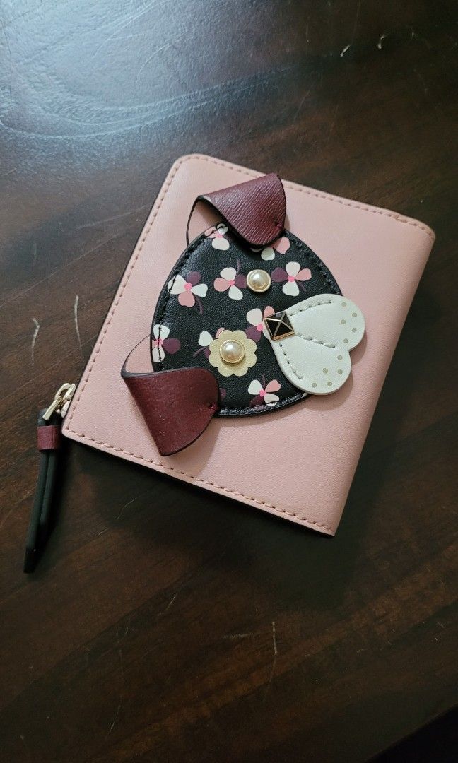 Kate Spade cherrywood floral pup small I zip bifold wallet