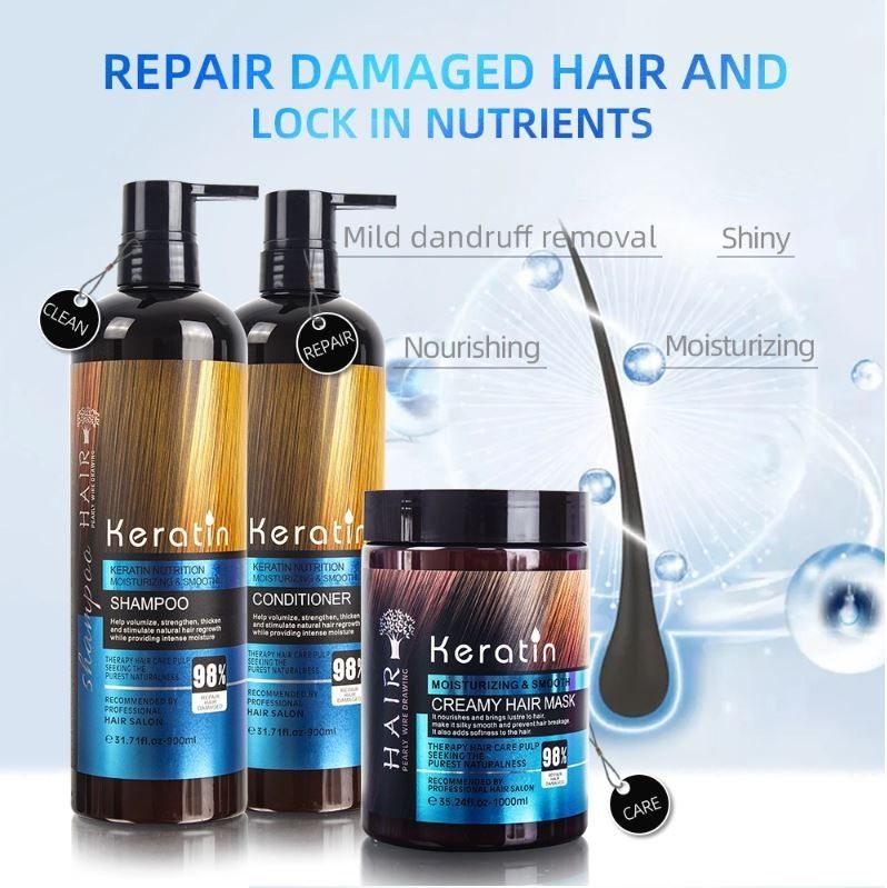 Keratin Hair Professional Dry Hair Damage Hair Biotin Collagen Keratin Shampoo Keratin Conditioner Cosmetic, Beauty & Personal Care, Hair on