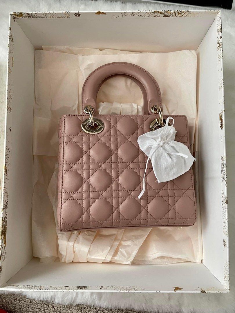 Christian Dior Blush Ultramatte Cannage Quilted Leather Mini Lady Dior  Compact Coin Wallet  Yoogis Closet