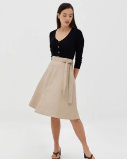 LB Ozzie Sash Leather Flare Skirt