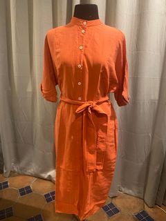 Mango Coral Orange Striped Shirt Dress