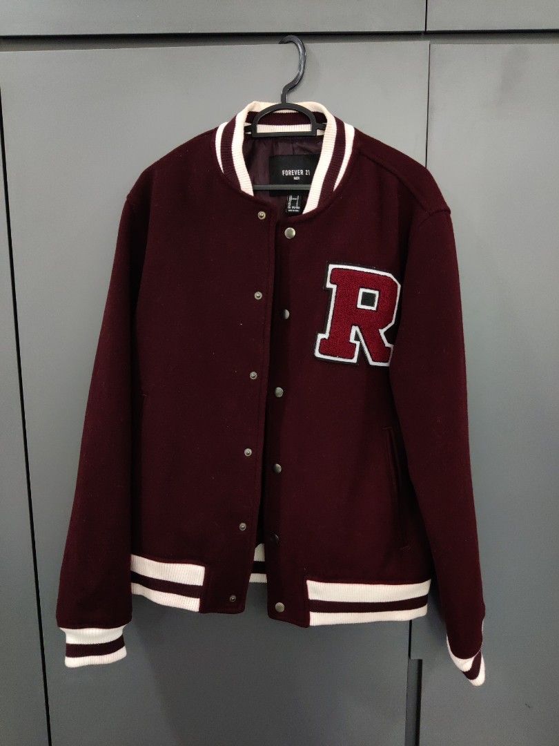 Maroon varsity jacket mens discount