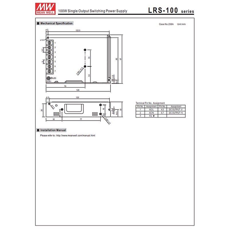 Mean Well LRS Series (LRS-100) LRS-100-12 MeanWell Industrial Panel Mount Switching Power Supply - 102W 12V 8.5A SMPS63226184569986114