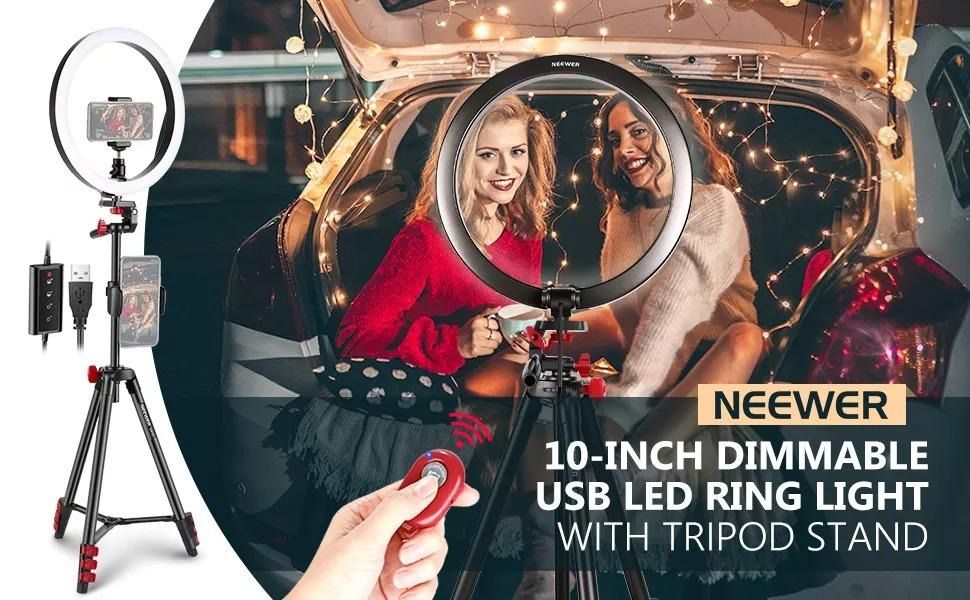 Neewer 10 Selfie LED Ring Light with Tripod Stand Phone Holders