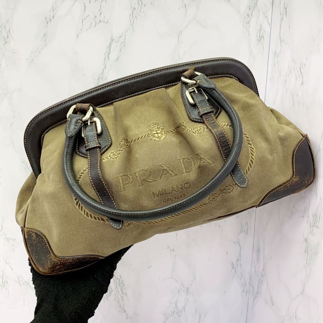 Prada Milano Dal 1913 Brown Leather And Canvas Handbag, Luxury, Bags &  Wallets on Carousell