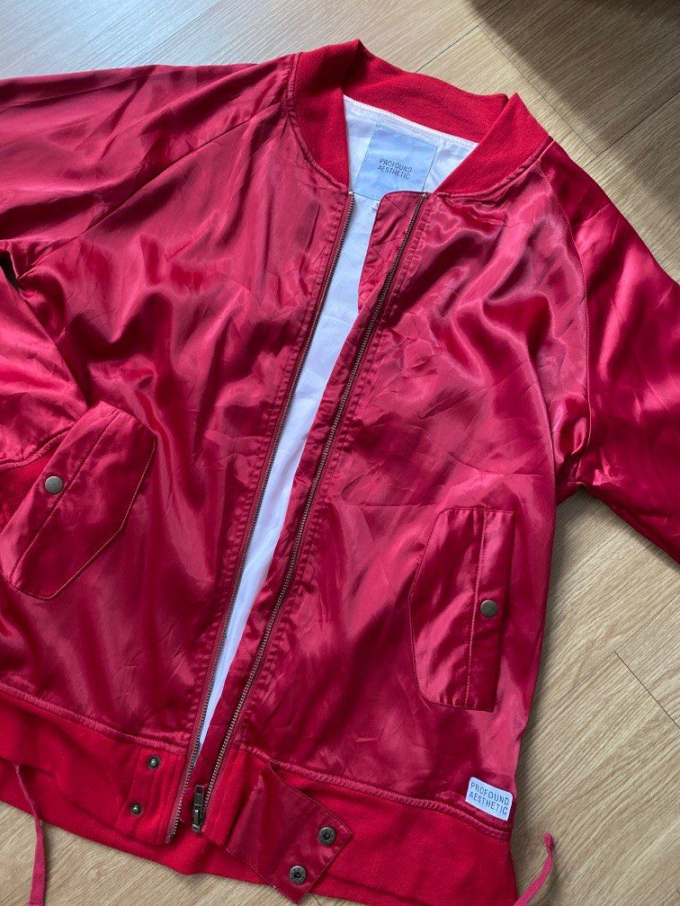 Red satin varsity jacket online