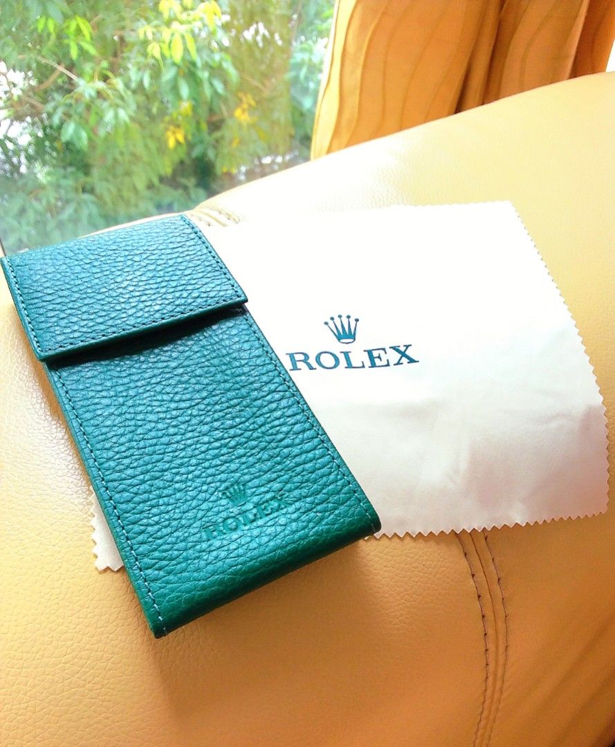 Rolex Watch Leather Green Pouch w Rolex Cleaning Cloth Brandnew Set
