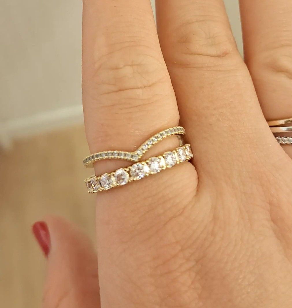 SALE AUTH PANDORA GOLD SHINE WISHBONE RING AND ETERNITY ROW RING