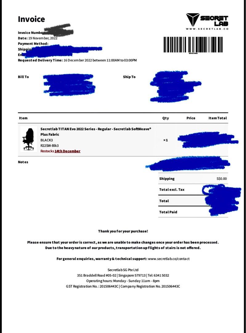 Secretlab invoice shop