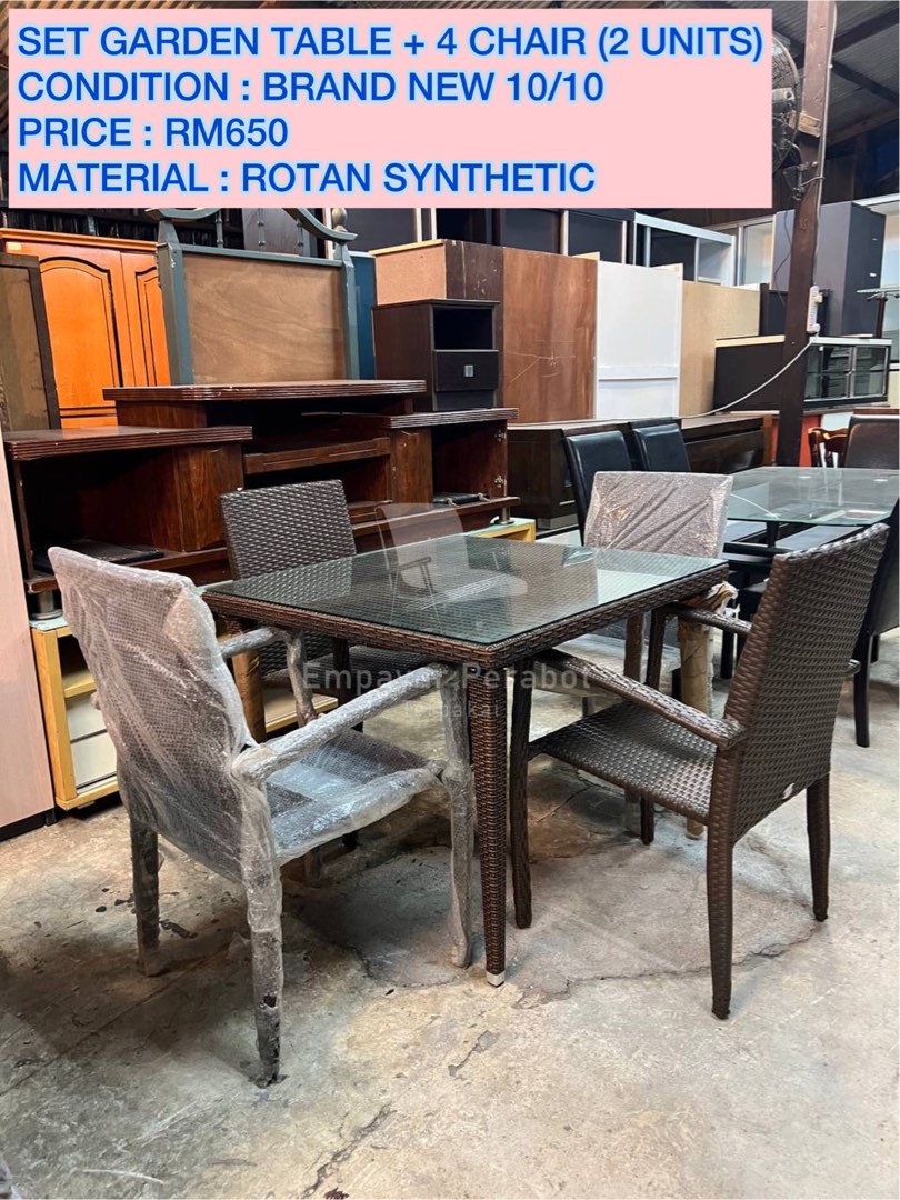 SET GARDEN TABLE + 4 CHAIRS, Furniture & Home Living, Furniture, Tables