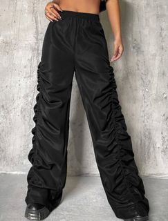 Solid Ruched Parachute Pants