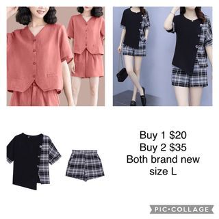 Size L Checker & Pink top + shorts set